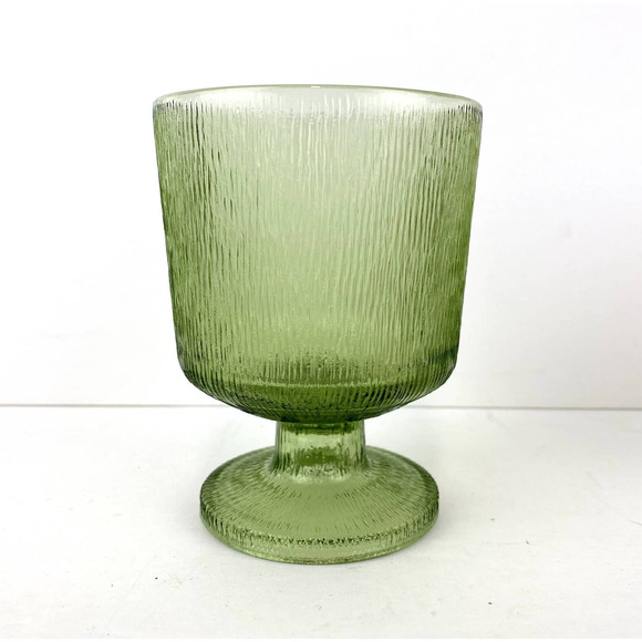 Avocado Green Rippled Glass Goblet Wine Juice Water Glasses Set of 4 - Picture 3 of 8